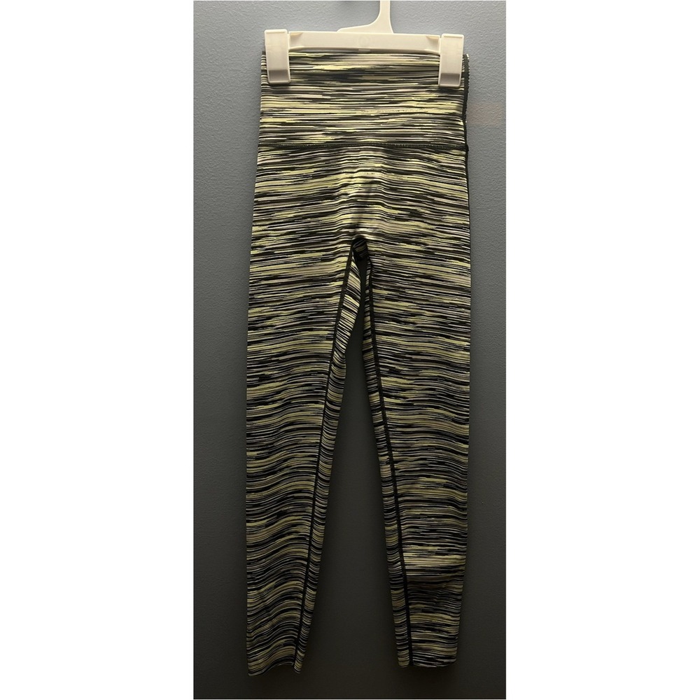 Aerie Chill Play Move Striped Workout Leggings Black Lime Green XS